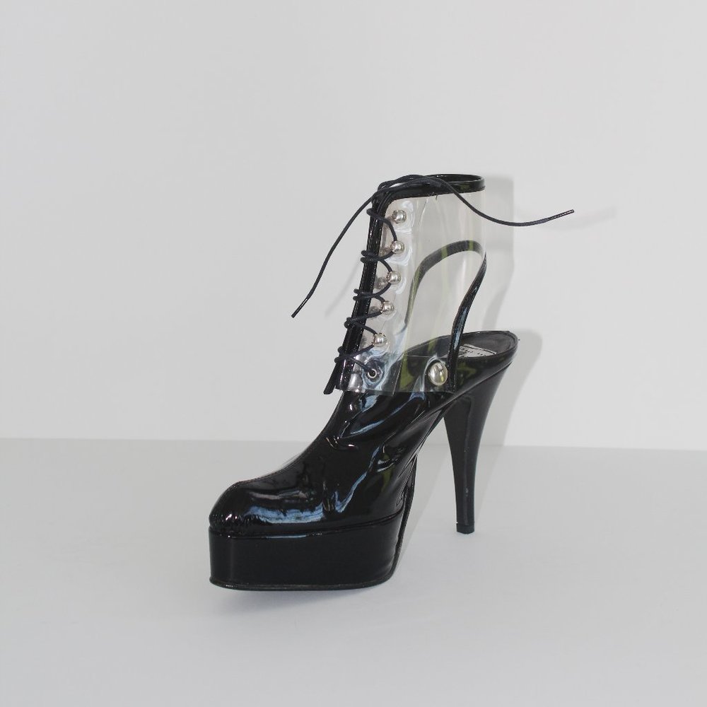 Black patent leather heeled lace up ankle boot 7